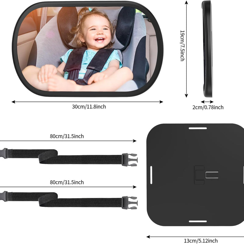 Baby Car Mirror, Safety Car Seat Mirror for Rear Facing Infant, Clear Wide View, 360°Rotation, Easily Observe the Baby Move, Secure, Shatterproof, Crash Tested and Certified (Black)