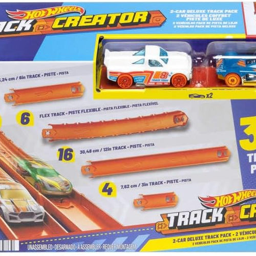 Hot Wheels Track Creator 2-Car Deluxe Pack with Speed Snap Track, 25ft, 1:64 scale die-cast toy vehicles