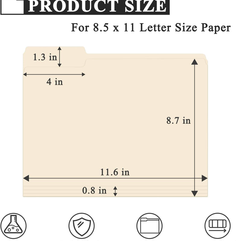 Manila Folders 8.5 x 11 | 1/3 Cut File Folders Letter Size | Manilla File Folders 8.5 x 11 Pack of 100 | Paper Folders for Documents, Business, School, Classroom and Office Supplies.