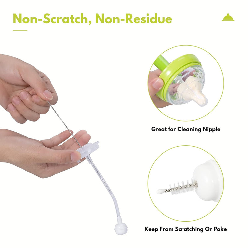 Baby Bottle Brush Kit with Suction Base, Hidden Cleaner & Sponge, Green | Suction baby bottle brush kit with hidden cleaner and sponge heads. Usage fit applies for compact bottles and cups.