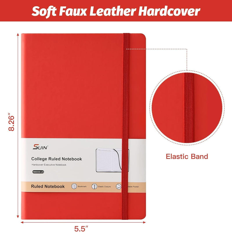 SUIN Hardcover-Journal-Notebooks, A5 Lined Journals Notebook for Writing 200 Pages, 8.2 x 5.5 inch, Classic Ruled Notebooks for Work/Travel/College (Multi-colors)