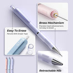 Nicpro 3PCS Cute Mechanical Pencil Set with Case, 0.7 mm Pencils with 6 Tube HB Lead Refill, 3PCS Eraser, 9PCS Eraser Refill for School Supplies Student Writing, Drafting Drawing Sketching