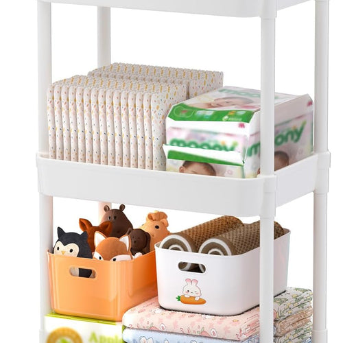 Volnamal Baby Diaper Caddy, Plastic Movable Cart for Newborn Nursery Essentials Diaper Storage Organizer for Changing Table & Crib, Easy to Assemble, Baby Registry, Off-White
