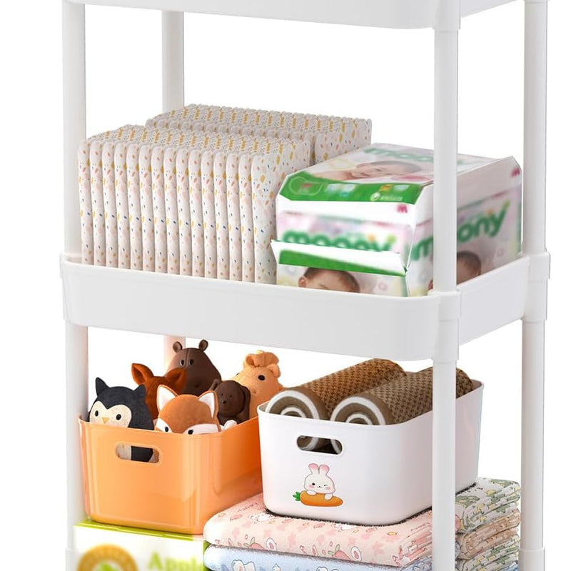 Volnamal Baby Diaper Caddy, Plastic Movable Cart for Newborn Nursery Essentials Diaper Storage Organizer for Changing Table & Crib, Easy to Assemble, Baby Registry, Off-White