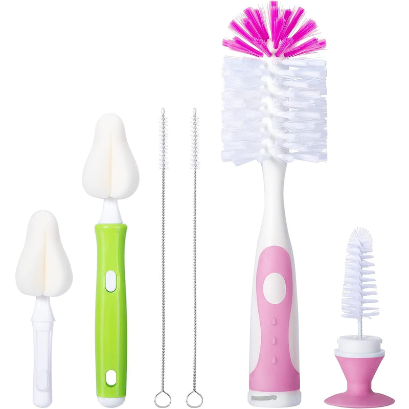 Baby Bottle Brush Kit with Suction Base, Hidden Cleaner & Sponge, Green | Suction baby bottle brush kit with hidden cleaner and sponge heads. Usage fit applies for compact bottles and cups.