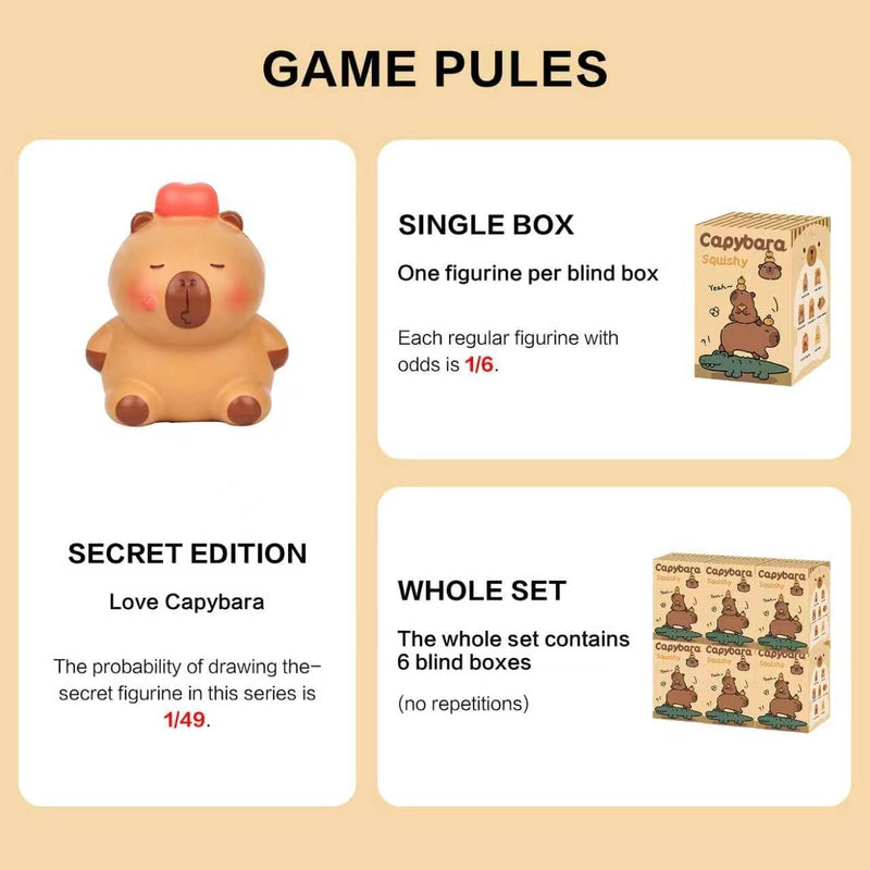 Capybara Squeezable Series Blind Box Figure, Random Design Animal Figures Collectible Toy, Cute Stress Relief Simulation Squeeze Toy for Gift (3.54-4.72'' H)
