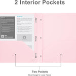 Two-Pocket-Folders with 3 Prongs, Letter Size Plastic Folders with Pockets and Prongs, Poly Plastic Folders for Office & School. 6 Pastel Colors (Pink - 6 Packs)