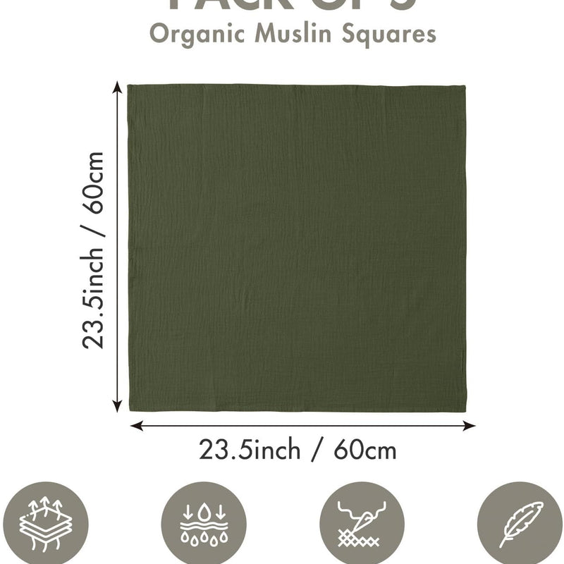 Muslin Receiving Blankets 5 Pack, Soft Swaddle Wraps for Newborn Babies | Breathable Skin-Friendly Muslin Cotton, Neutral Swaddle Blanket for Boys & Girls, Newborn Baby Essential, Bright Leaves