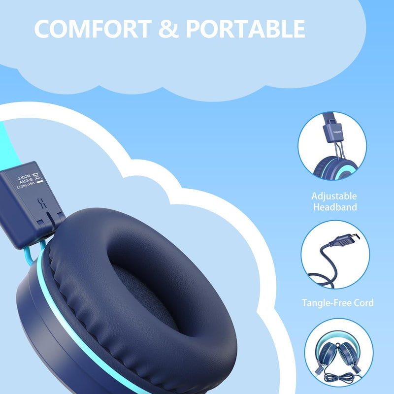 bywulanda upgrade usb type c kids headphones for safe volume limited kids school headphones dark blue