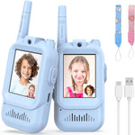 Rechargeable Long Range Walkie Talkies for Kids, 2 Pack, Age 3-5, Outdoor Use, Video and Voice Chat, Pink and Blue Design