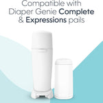 The Diaper Genie Unscented Round Refill 3-pack, with continuous film can hold up to 810 newborn-sized diapers per refill.
