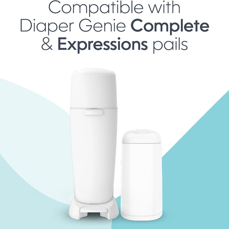The Diaper Genie Unscented Round Refill 3-pack, with continuous film can hold up to 810 newborn-sized diapers per refill.