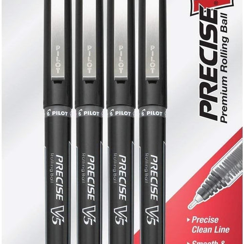 Pilot Precise V5 Stick Liquid Ink Rolling Ball Stick Pens, Extra Fine Point (0.5mm) Black Ink Pens, 4-Pack