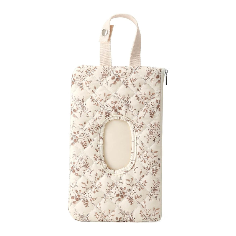 Quilted Baby Wipe Holder Floral Wipe Pouch Portable Hanging Wet Wipes Bag for Stroller, Travel