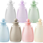 PandaEar 7 Pack Silicone Baby Food Pouches, Reusable Squeeze Pouches | BPA Free Silicone Pouches With Cleaning Brush for Toddler Kids, Refillable Food Storage, 5oz, Freezer & Dishwasher Safe