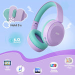 Acer Kids Bluetooth Headphones, 85/94dB Volume Limited, 60H Playtime, Bluetooth 6.0, Lightweight Over-Ear Wireless Headphones for Kids, Toddler Headphones with Built-in Mic, Purple-Green