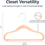 Amazon Basics Kids Space Saving Velvet Non-Slip Clothes Hangers with Shoulder Notches for Infant and Toddler, 11.6", Blush, 50-Pack
