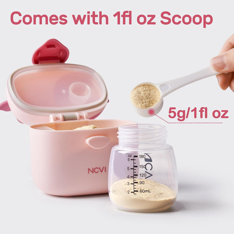 NCVI Formula Container To Go, Baby Formula Dispenser On The Go with Scoop | Formula Holder for Travel, Outdoor Picnic with Baby Infant, Portable Container for Milk Powder, Snacks, Candy, Fruits (Pink)