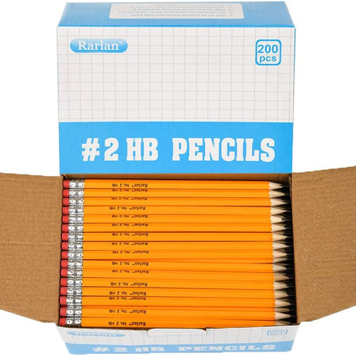 Rarlan Wood-Cased #2 HB Pencils, Pre-sharpened, 200 Count Bulk Pack | Classroom Pencils with Erasers for School and Teacher Supplies, Writing, Drawing and Sketching, Back to School