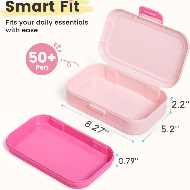 Sooez Double Layer Pencil Box, Plastic Pencil Case with Latch, Hard School Supply Box for Girls Boys Kids, Large Crayon Marker Pen Holder, Cute Art Storage Organizer, 1 Pack, Pink