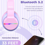 iClever BTH12 Kids Bluetooth Headphones 85H Playtime with LED Lights Travel | SafeSound Tech, Stereo Sound, USB C Charging AUX Cable Over Ear Built-in Mic, Kids Wireless Headphones for Toddler Boys Girls