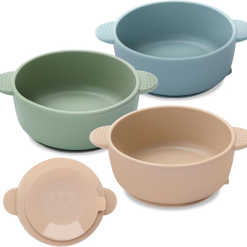 Eascrozn Baby Bowls with Suction, 3 Pack Baby Led Weaning Supplies | BPA Free, Soft Silicone Food Bowl for Babies Kids Toddlers, Microwave and Dishwasher Safe, Multicolor