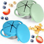 2 Pack Snack Cups for Toddlers Spill Proof - Detachable Stainless Steel Toddler Snack Cups with Silicone Lids & Handles - Dishwasher Safe Snack Container for Mess-Free Snacking（Blue-purple and Green)