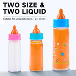 Kaydora Baby Doll Bottle Accessories - 6 Pcs Magic Milk Feeding Toys Yellow | Magic Disappearing Milk & Juice, with Non-magnetic Pacifiers, Pretend Play Sets, Gift for kids, Suit for Stroller, Crib, Bed