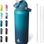BJPKPK 18oz Insulated Water Bottle, Stainless Steel Bottle with Straw Lid | Soft Silicone Nozzle, Keep Cold & Hot, Leak-Proof BPA-Free Metal Bottle with Flex Handle for Travel, Gym & Everyday Hydration
