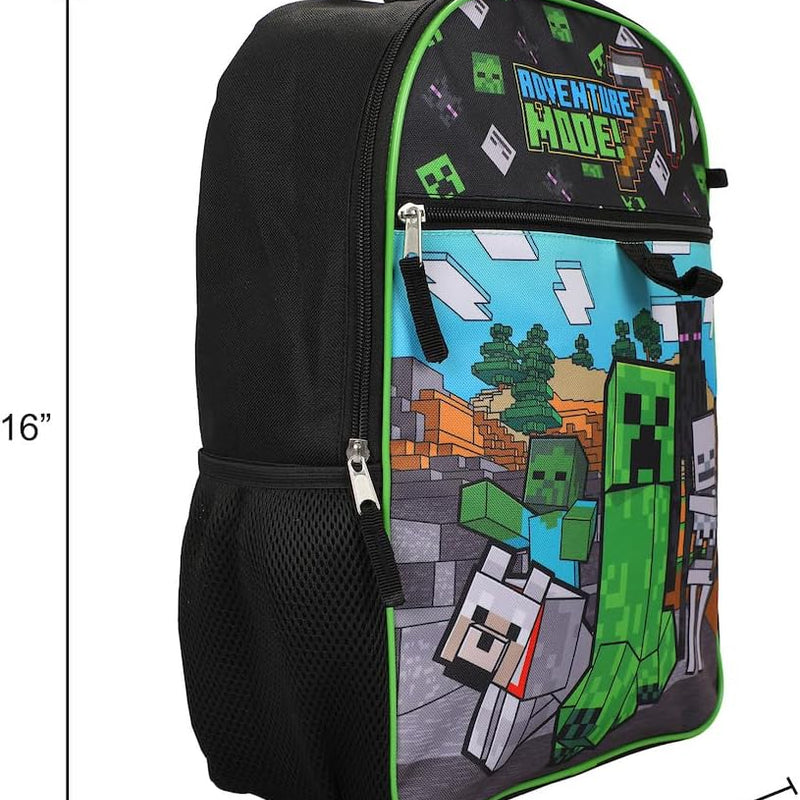 BIOWORLD Unisex Minecraft Adventure Mode 5-Piece Backpack set (Little Kid/Big Kid), Green, One size