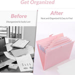 SKYDUE Expanding File Folder, Accordion File Organizer with 8 Pockets, Expandable Document Paper Receipt Holder for School Office Hospital, Letter/A4 Size Pink