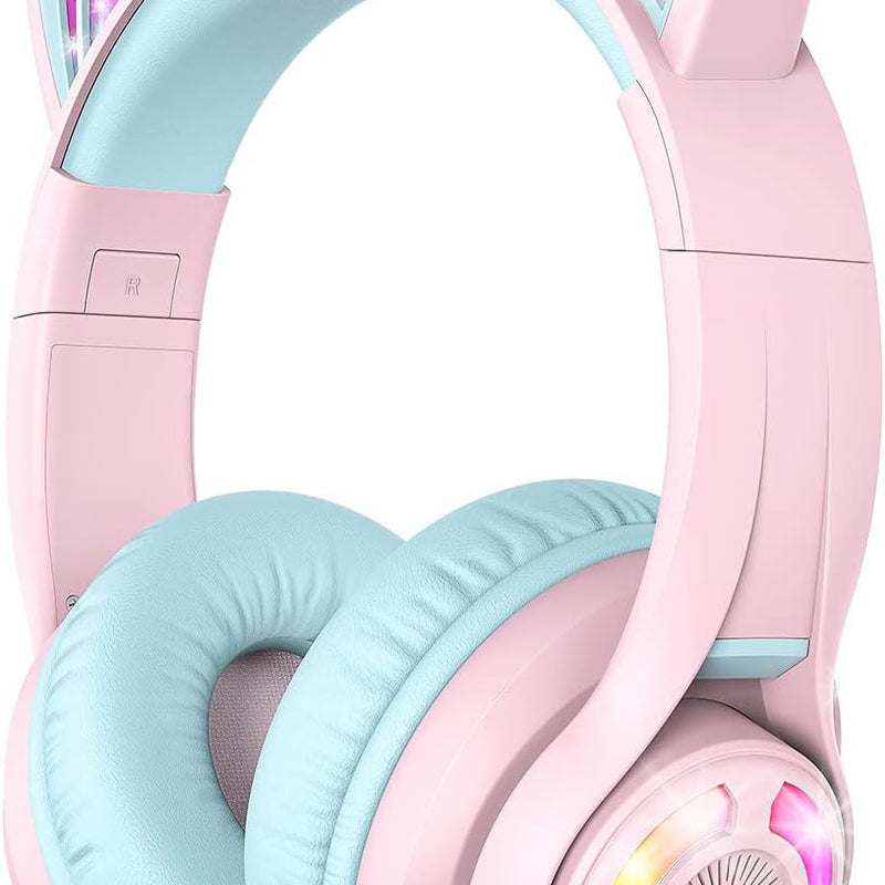 iClever Cat Ear Kids Bluetooth Headphones: Safe Volume, 50-Hour Playtime, LED Lights