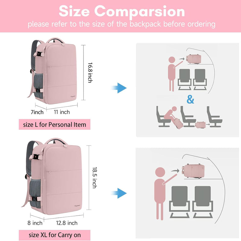Taygeer Travel Backpack for Women, Carry On Backpack with Water Bottle Pocket & Shoe Pouch, TSA 15.6inch Laptop Mochila Flight Approved, Nurse Bag Casual Daypack for Weekender Business Hiking, Pink