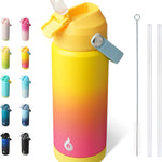 BJPKPK 18oz Insulated Water Bottle, Stainless Steel Bottle with Straw Lid | Soft Silicone Nozzle, Keep Cold & Hot, Leak-Proof BPA-Free Metal Bottle with Flex Handle for Travel, Gym & Everyday Hydration