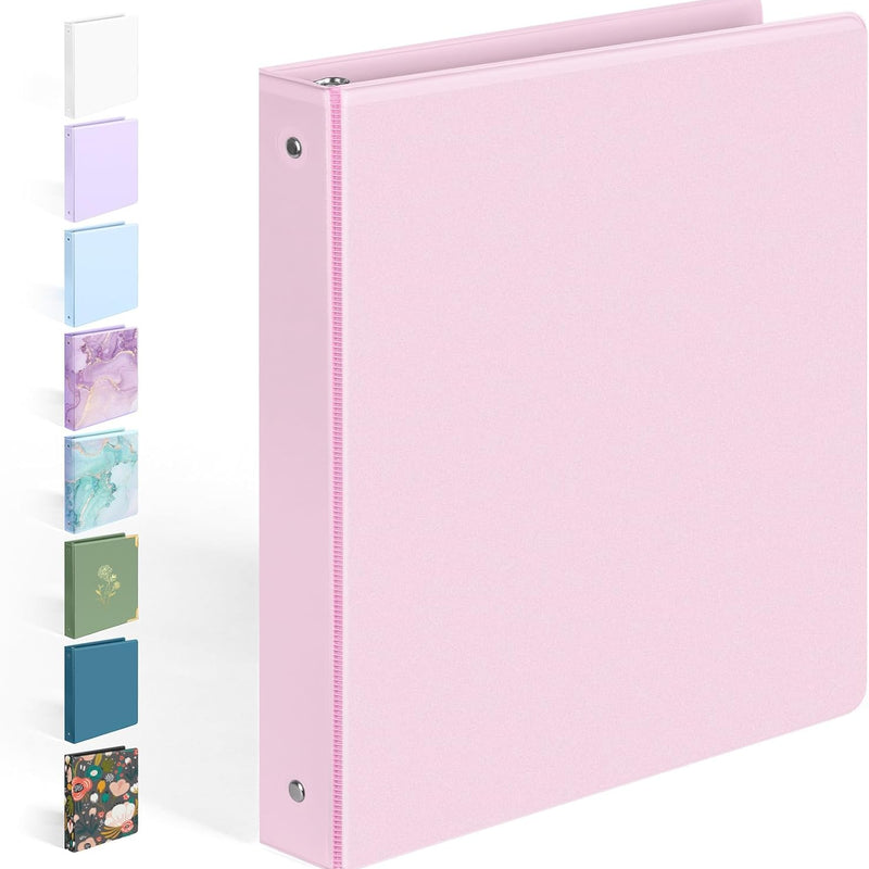 BinderX Extra Durable 3 Ring Binder, Round Rings 1 Inch Binder, Fits 175 Sheets of 8.5x11 Paper, Customizable View Cover with Inside Pockets, Cute 1" Binders, 1 Inch Binders 3 Ring, Pink