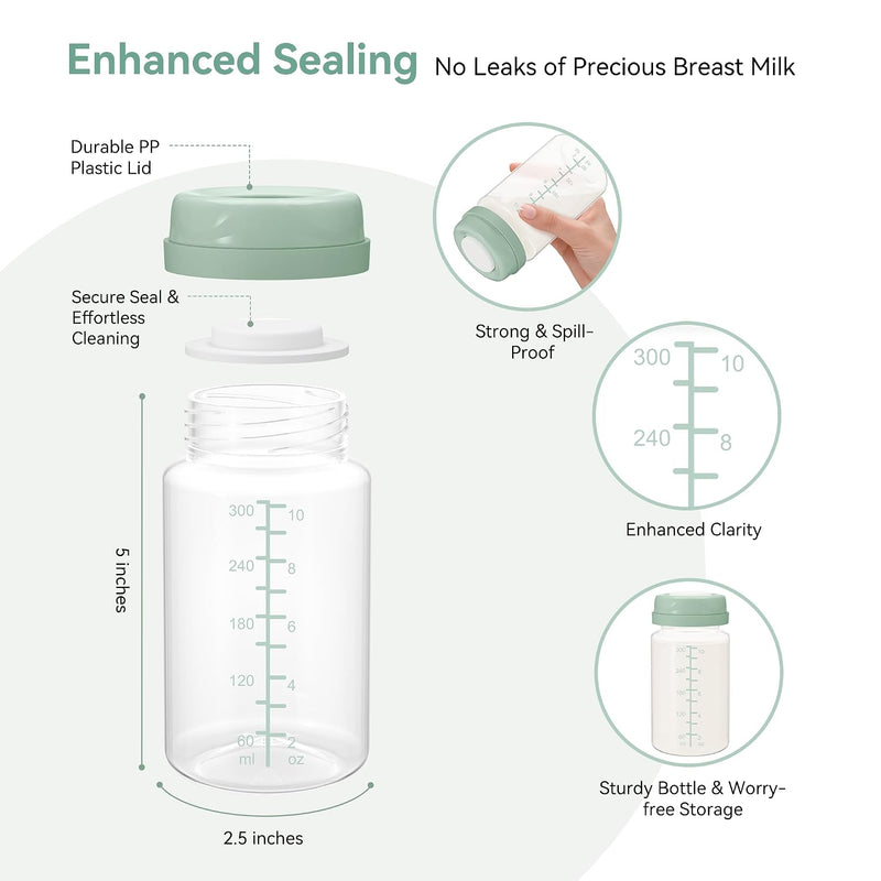 10oz Breastmilk Storage Bottle, Compatible with Momcozy Milk Cooler 22oz & Spectra Pumps, BPA-Free Wide-Neck Collection Bottles for Pumping & Fridge, Breastfeeding Essentials, 4PCS