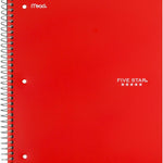 Five Star Spiral Notebook + Study App, 6 Pack, 1 Subject, Wide Ruled Paper, 8" x 10-1/2", 100 Sheets, Fights Ink Bleed, Water Resistant Cover, Assorted Colors (38042)
