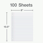 Oxford Reinforced Filler Paper, 8 x 10.5 Inch, Wide Rule, 3 Hole Punched, Lined Loose Leaf Paper for Ring Binders, 100 Sheets, White (1002098)