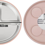 PandaEar 3 Pack Stainless Steel Baby Suction Plates, Divided Toddler Plate for Baby Led Weaning Supplies, Non-Slip Toddler Baby Feeding Set Dishwasher Safe (Pink/Linen/Light Pink)