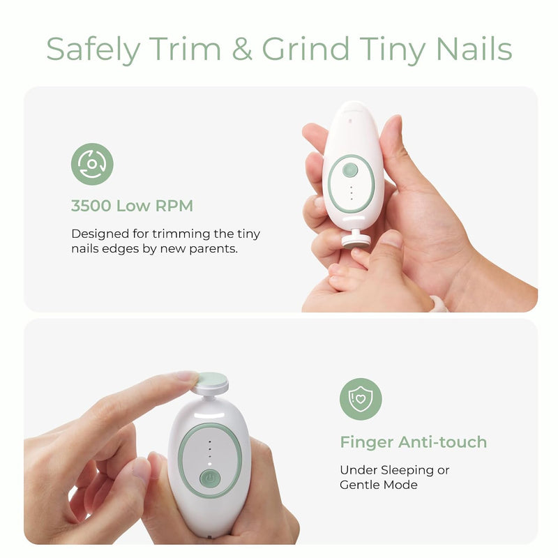 Momcozy Baby Nail File Electric, Gentle Night Light Baby Nail Trimmer | Lowest 3500RPM Safe Baby Nail File,7 Grinding Pads Replacement, Suitable for Whole Family,Newborn Essentials Must-haves,Green