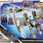 DC Comics, Metal Force Transforming Batwing, 2-in-1 Playset, Includes Batman and Superman Figures, with Projectiles and Character Cards, Kids Toy for Boys Ages 4 and Up