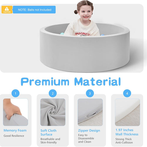SHJADE Foam Ball Pit, 35.4"x 11.8" Ball Pits for Toddlers-Grey | Soft Memory Sponge Round Playpen Ball Pool for Kids, Ideal Gift for Babies, Indoor and Outdoor Game, Balls not Included