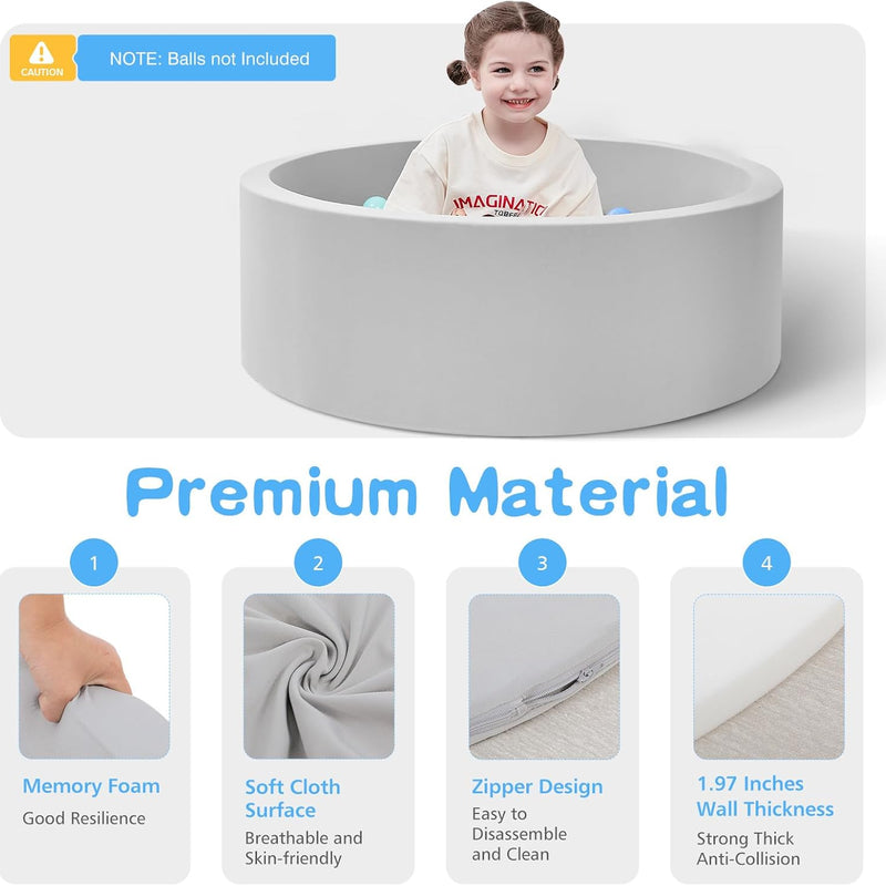 SHJADE Foam Ball Pit, 35.4"x 11.8" Ball Pits for Toddlers-Grey | Soft Memory Sponge Round Playpen Ball Pool for Kids, Ideal Gift for Babies, Indoor and Outdoor Game, Balls not Included
