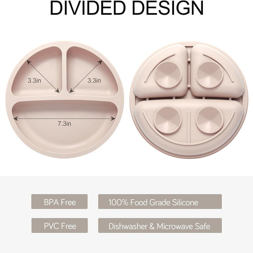 Eascrozn 2 Pack Divided Toddler Plates with Suction, Spoons and Forks Set | BPA Free, Silicone Feeding Set, Baby Led Weaning Supplies, Baby Utensils for Feeding Essentials, Dishwasher Safe