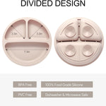 Eascrozn 2 Pack Divided Toddler Plates with Suction, Spoons and Forks Set | BPA Free, Silicone Feeding Set, Baby Led Weaning Supplies, Baby Utensils for Feeding Essentials, Dishwasher Safe