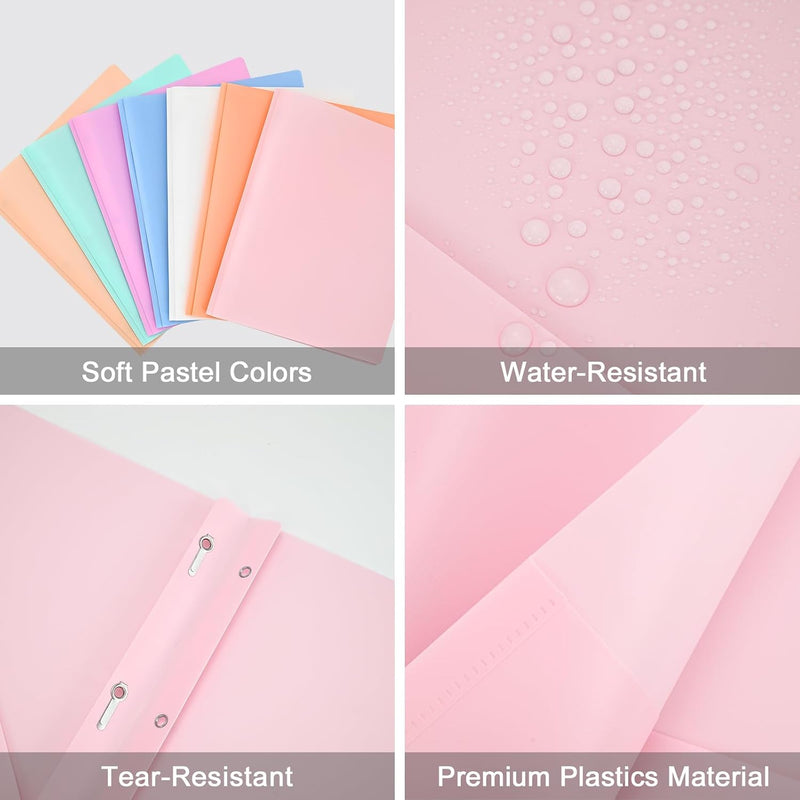 Two-Pocket-Folders with 3 Prongs, Letter Size Plastic Folders with Pockets and Prongs, Poly Plastic Folders for Office & School. 6 Pastel Colors (Pink - 6 Packs)