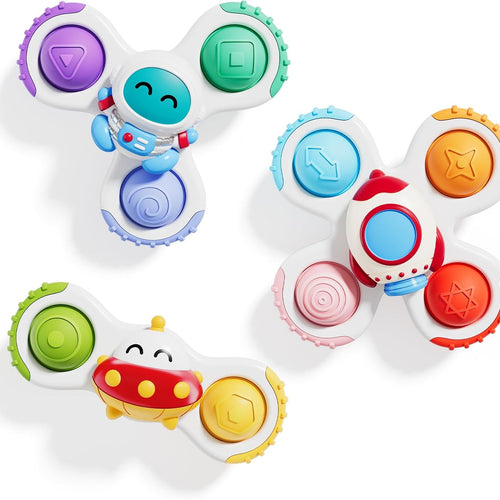 ALASOU 3PCS Pop Suction Cup Spinner Sensory Airplane Travel Toys for 1 Year Old Boy Girl Infant Toddlers|Novelty Spinning Tops 12 18 Months|1 2 Year Old Boy Birthday Gift|Baby Bath Toy Kids Ages 1-3