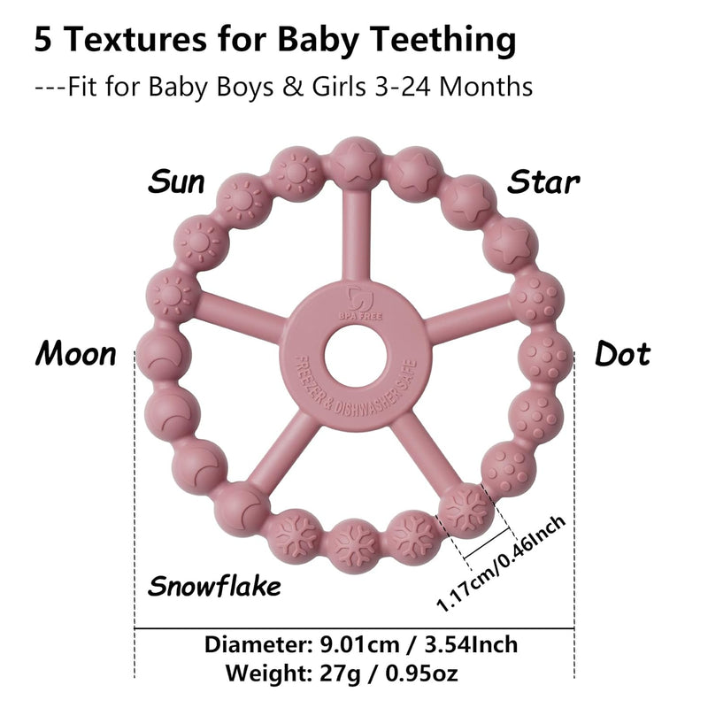 3 Pack Silicone Teething Ring Toys for Babies 0-6 Months, Seposeve Toddler Teethers for 6-12 Months, 12-24 Months, Purple Pink White