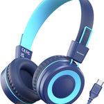 bywulanda upgrade usb type c kids headphones for safe volume limited kids school headphones dark blue