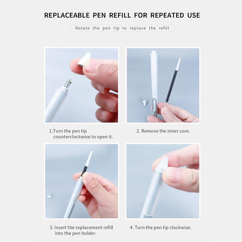 6pcs Gel Pen set, Black Ink Pens 0.18mm /0.28mm / 0.38mm Ultra Fine point Smooth Writing Pens with Silicone Grip, Retractable Cute Pens for Journaling NoteTaking sketching drawing stationery